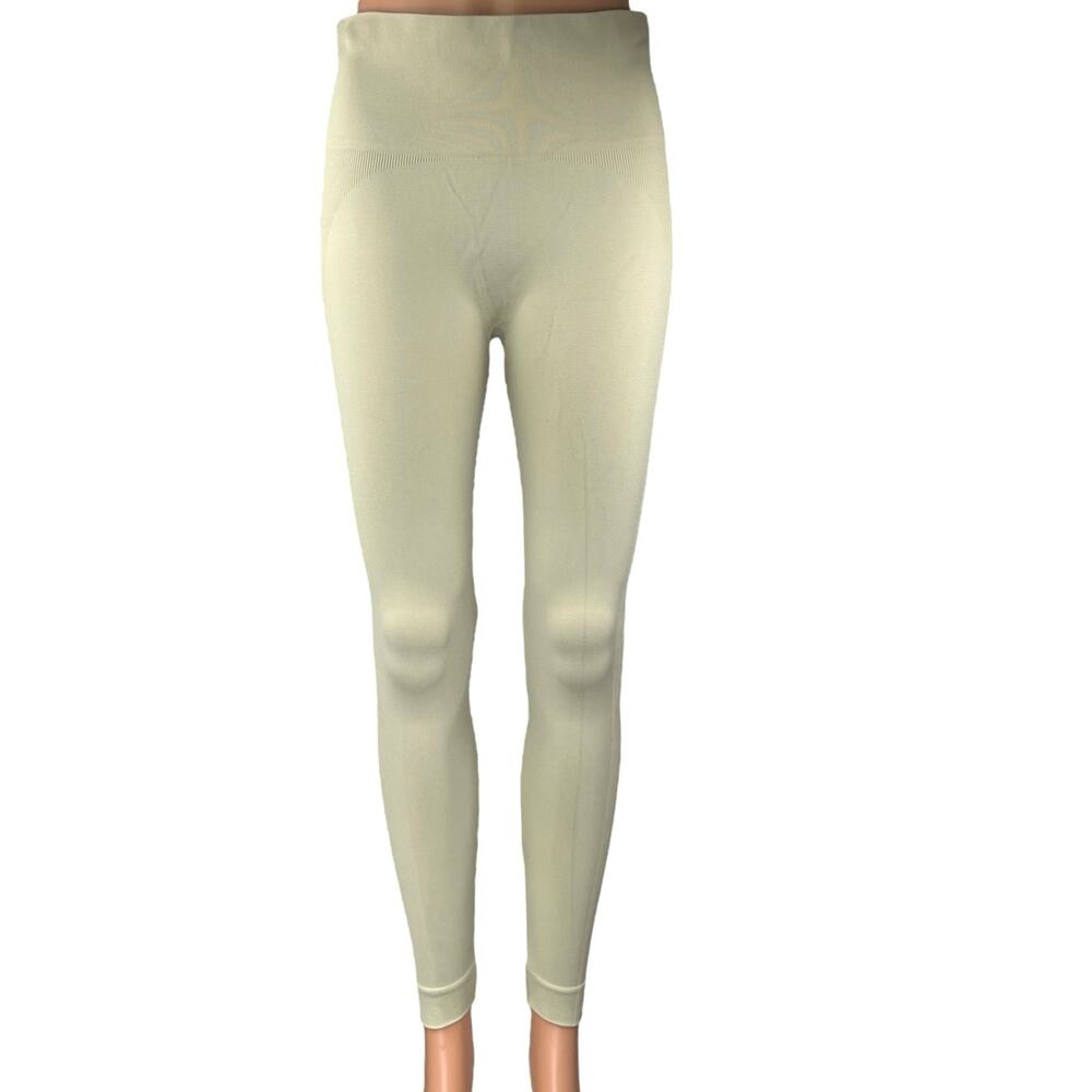 Set Active Cream High Waisted Yoga Workout Running Athletic Leggings Pants Sz L